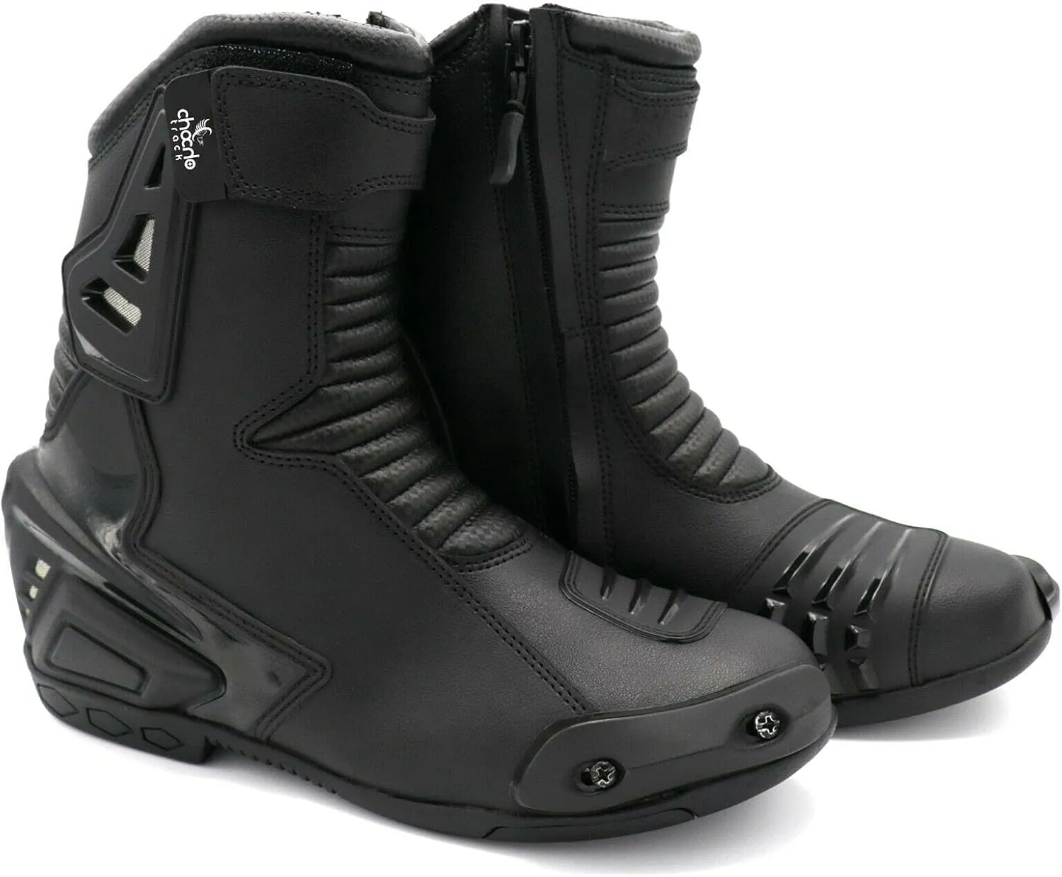 ChoCho Track Motorcycle Riding Boots for Men Rubber Sole Sport Bikes Ankle Protective Motorcycle Shoes with Zipper Closure