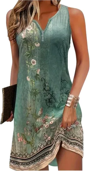 CHUNTIANRAN Mini Dress for Women Summer Beach Vacation T Shirts Sundress Sexy V Neck Sleeveless Tanks Dresses