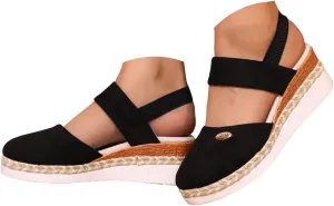 Closed Toe Sandals Women Dressy Heel 2025 Womens Retro Platform Sandal Canvas Summer Dressy Ankle Elastic Strap Wedge Heels Sandals Shoes