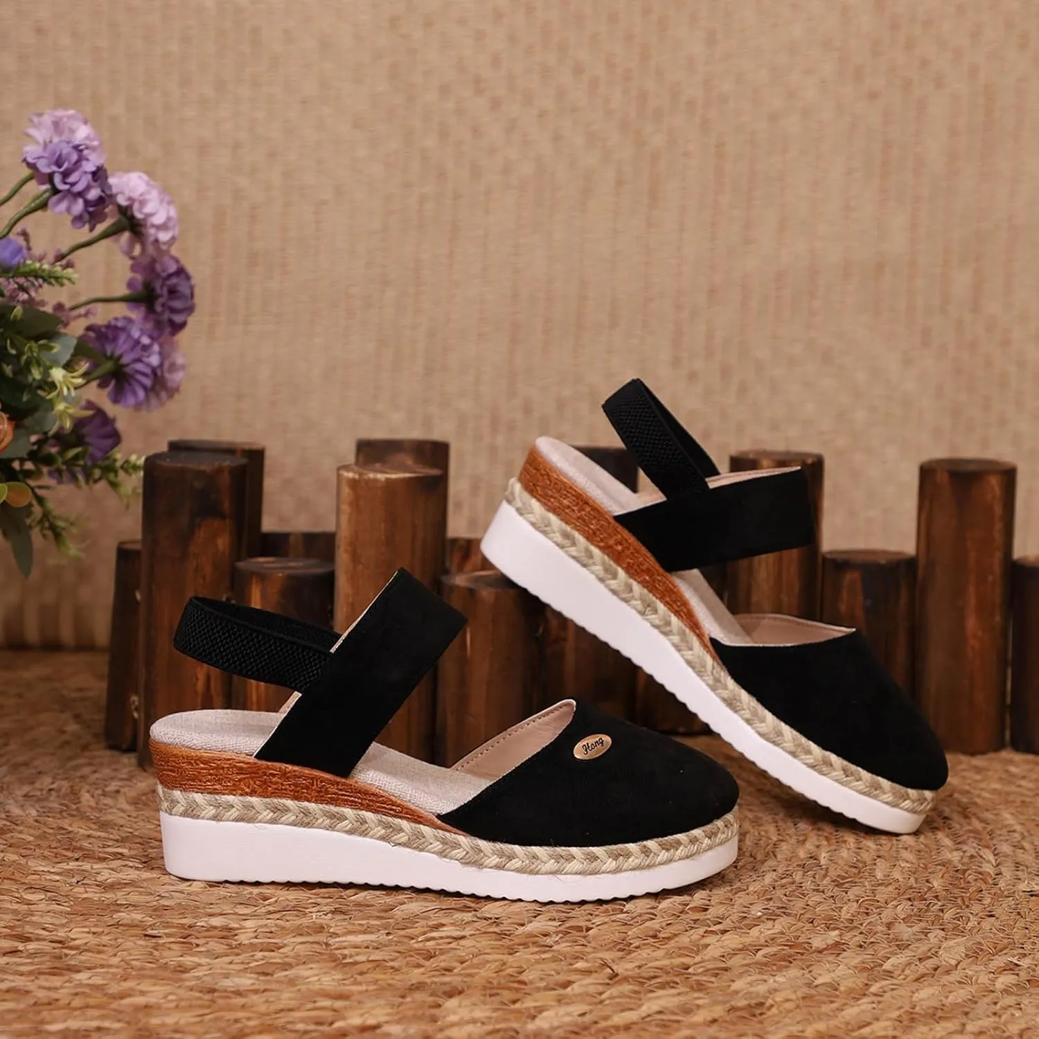 Closed Toe Sandals Women Dressy Heel 2025 Womens Retro Platform Sandal Canvas Summer Dressy Ankle Elastic Strap Wedge Heels Sandals Shoes