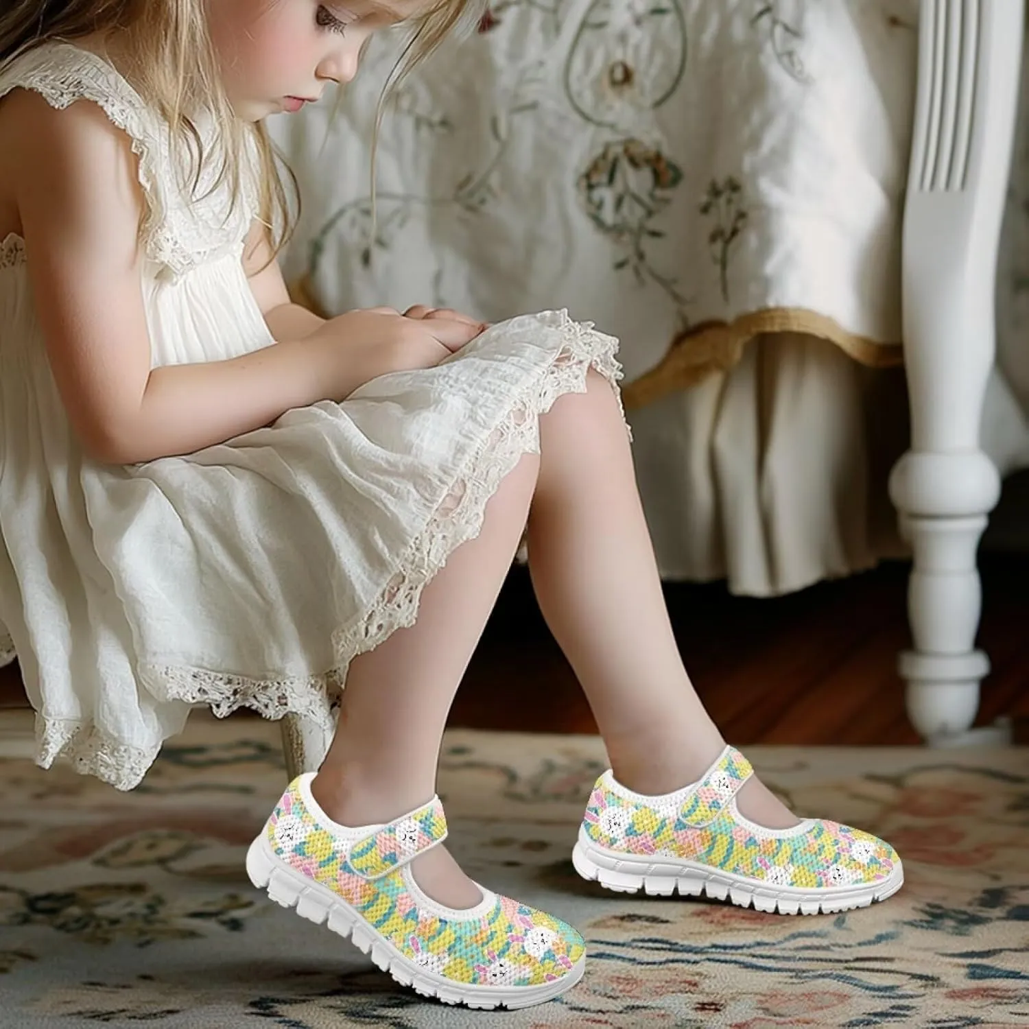 Coloranimal Mary Jane Shoes for Girls Princess Shoes Casual Dance Shoes School Uniform Shoes Easter Theme Mary Jane Flats
