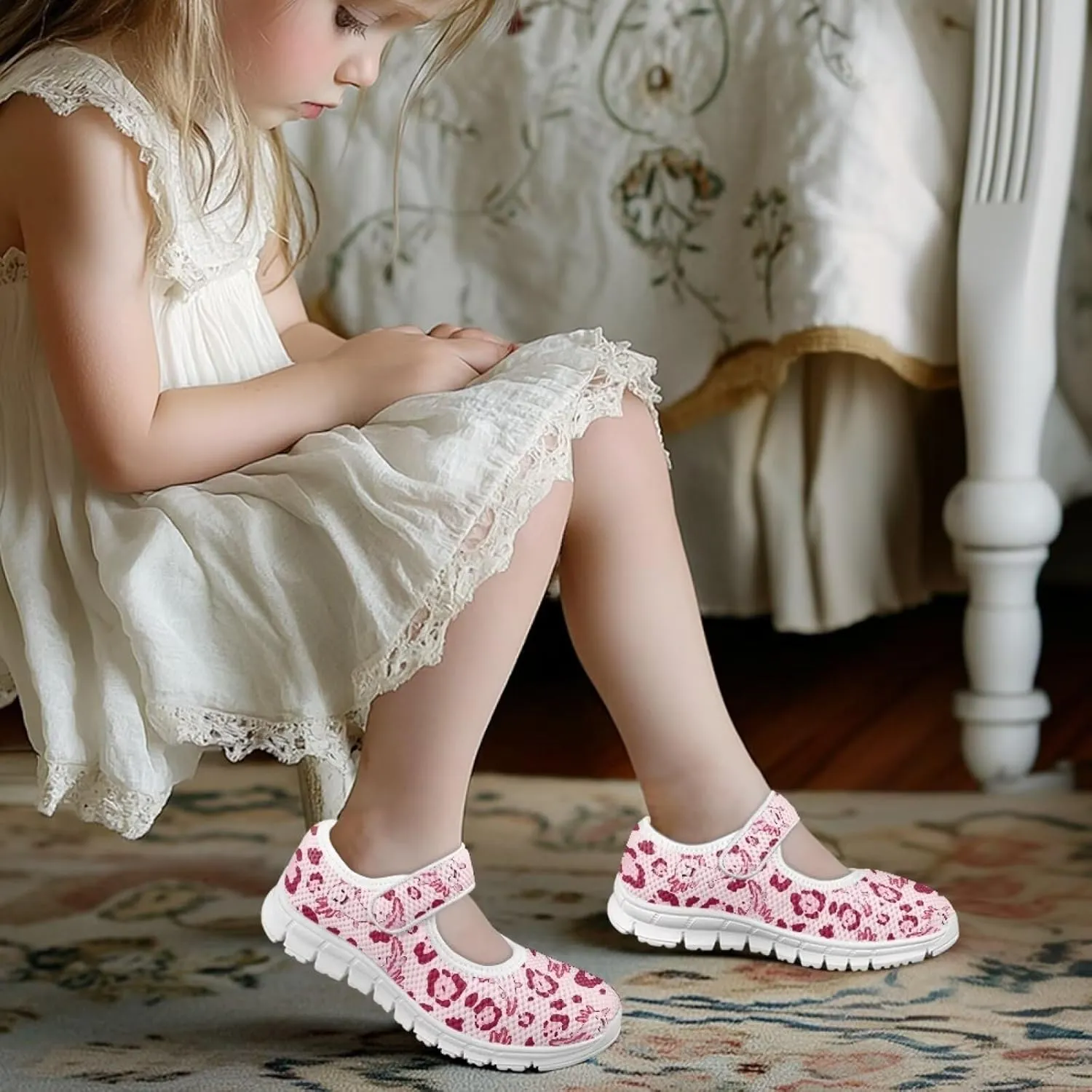 Coloranimal Mary Jane Shoes Girls' Flats Dance Shoes Adjustable Princess Shoes with Hook and Loops School Uniform Shoes for Girls