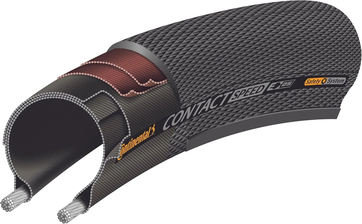 Continental Contact Speed tire - clincher, wire bead, SafetySystem Breaker, E25, black/Reflex or black, 26", 27.5", 650b or 700 sizes