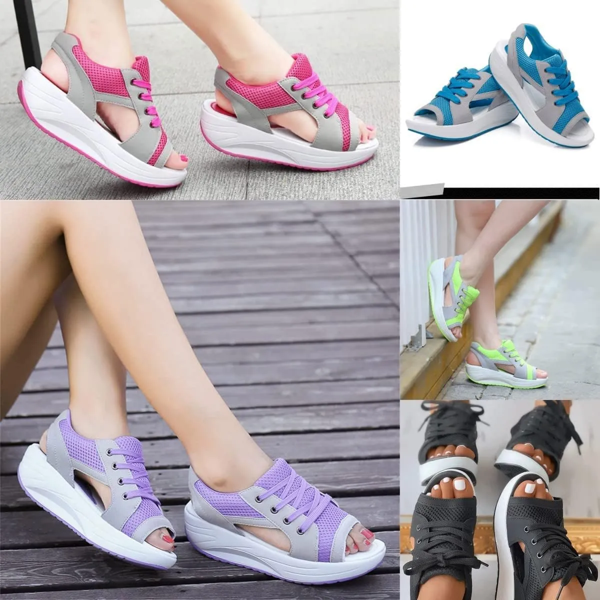 Contrast Paneled Cutout Lace-up Muffin Sandals,2023 Newest Women Causal Summer Toe Platform Sandals Shoes,The Summer Sports Beauty North Shoes