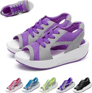 Contrast Paneled Cutout Lace-up Muffin Sandals,2023 Newest Women Causal Summer Toe Platform Sandals Shoes,The Summer Sports Beauty North Shoes