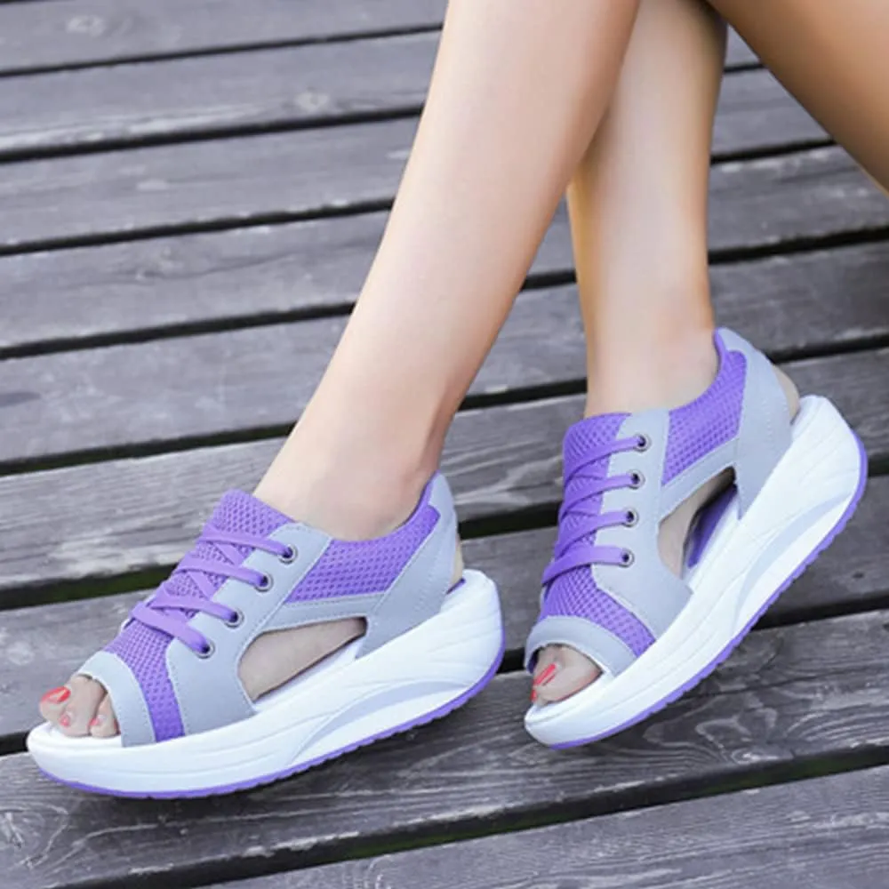 Contrast Paneled Cutout Lace-up Muffin Sandals,2023 Newest Women Causal Summer Toe Platform Sandals Shoes,The Summer Sports Beauty North Shoes