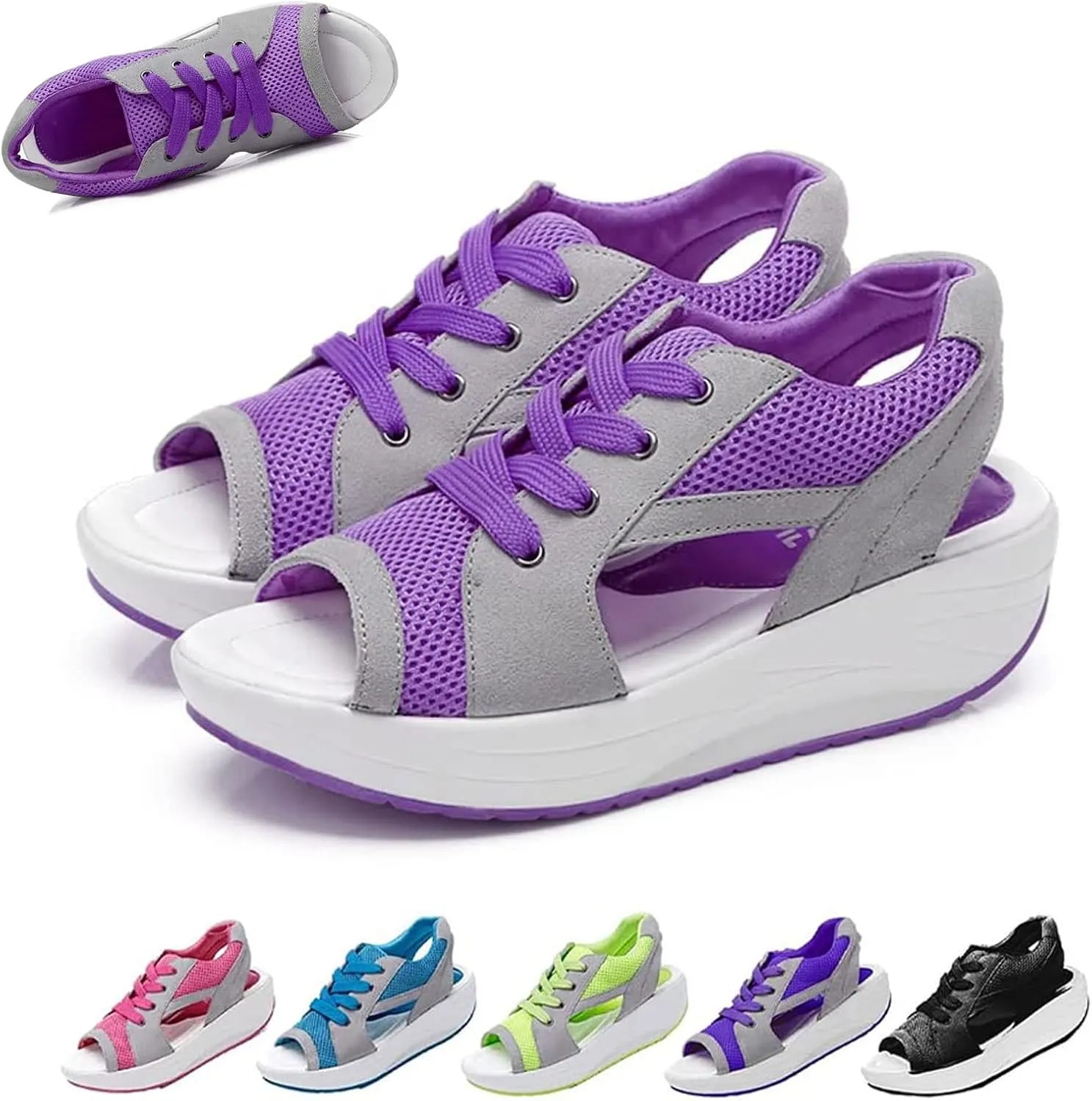 Contrast Paneled Cutout Lace-up Muffin Sandals,2023 Newest Women Causal Summer Toe Platform Sandals Shoes,The Summer Sports Beauty North Shoes