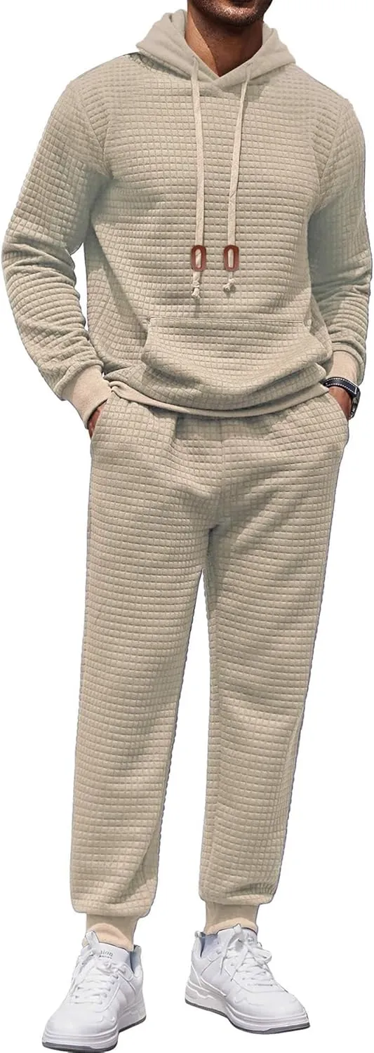 COOFANDY Men's Tracksuit 2 Piece Hoodie Sweatsuit Sets Casual Athletic Jogging Suits Waffle Plaid Jacquard Outfits