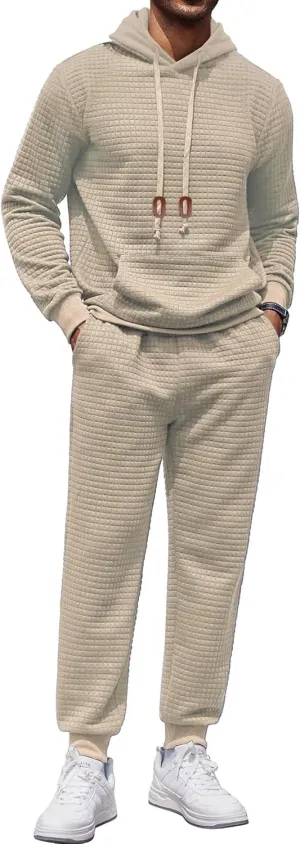 COOFANDY Men's Tracksuit 2 Piece Hoodie Sweatsuit Sets Casual Athletic Jogging Suits Waffle Plaid Jacquard Outfits