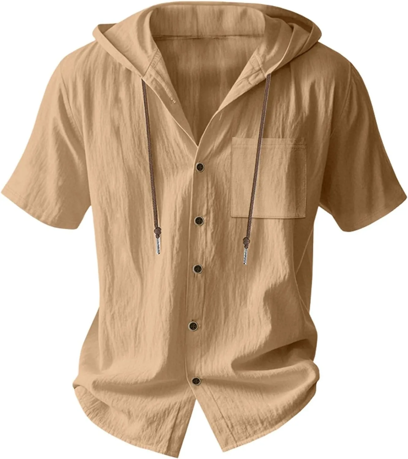 Cotton Linen Hoodie for Men Summer Hooded Sleeve Sleeve Button Down Beach Hippie Shirt Casual Lightweight Soft Tops