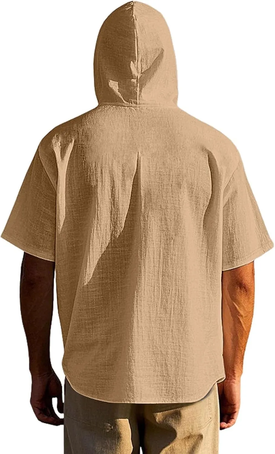 Cotton Linen Hoodie for Men Summer Hooded Sleeve Sleeve Button Down Beach Hippie Shirt Casual Lightweight Soft Tops