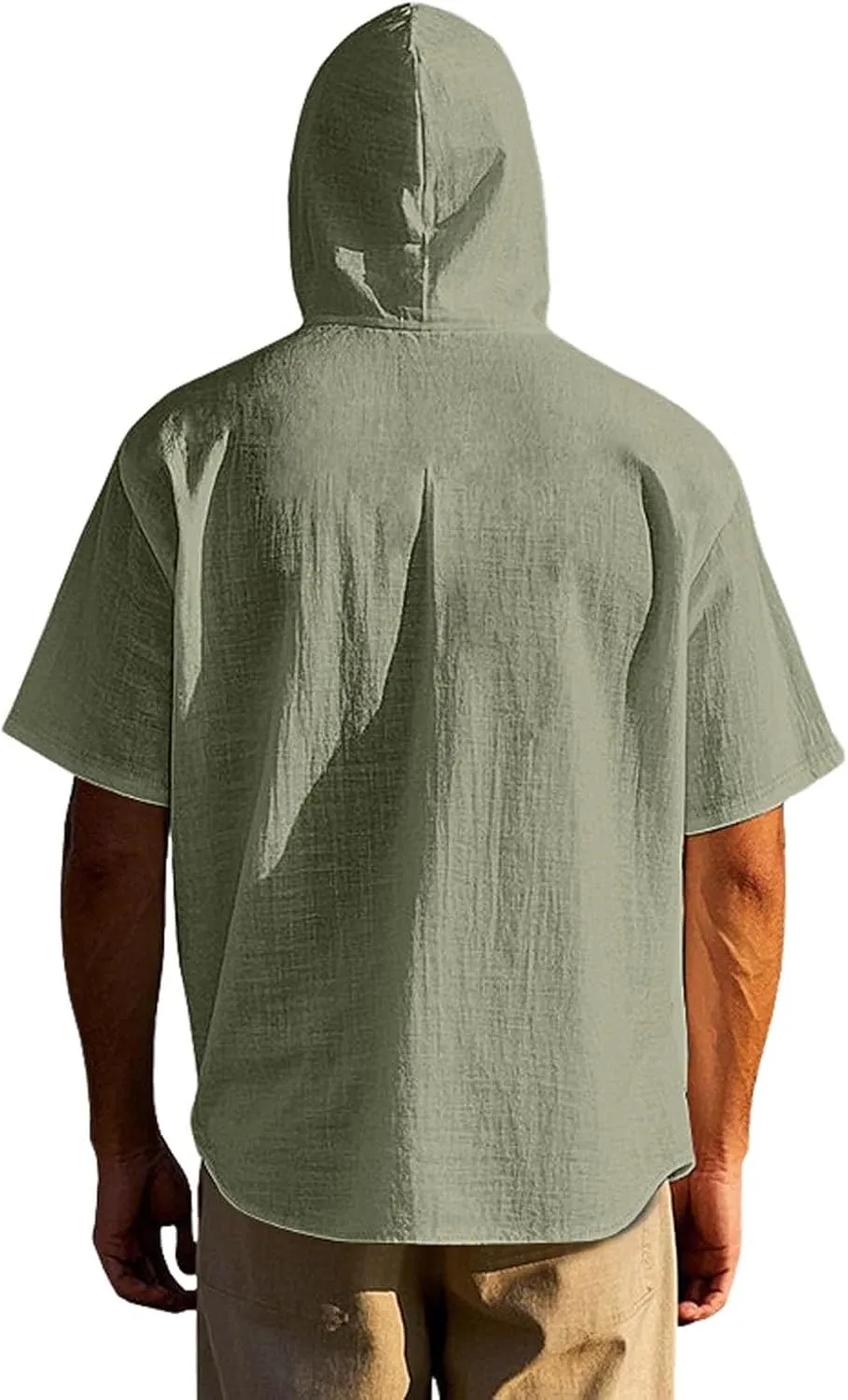 Cotton Linen Hoodie for Men Summer Hooded Sleeve Sleeve Button Down Beach Hippie Shirt Casual Lightweight Soft Tops