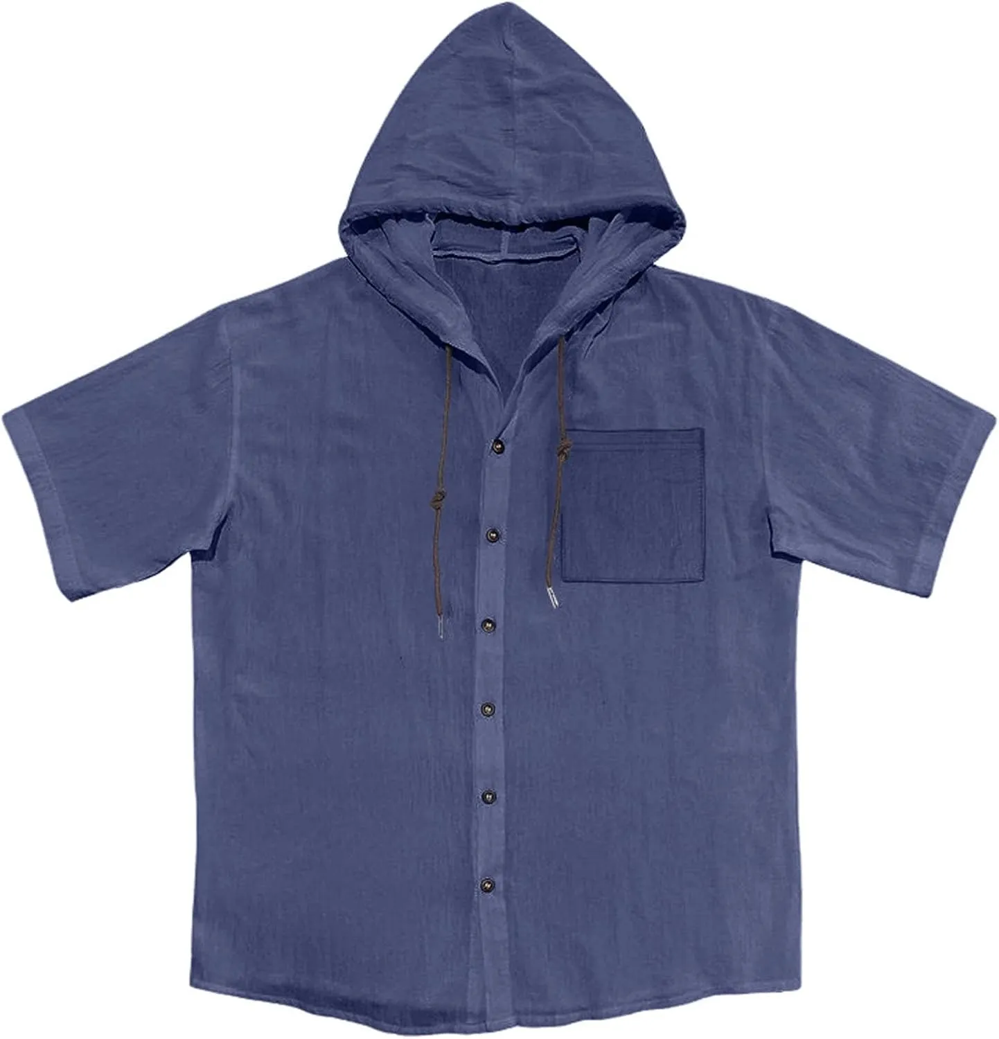Cotton Linen Hoodie for Men Summer Hooded Sleeve Sleeve Button Down Beach Hippie Shirt Casual Lightweight Soft Tops