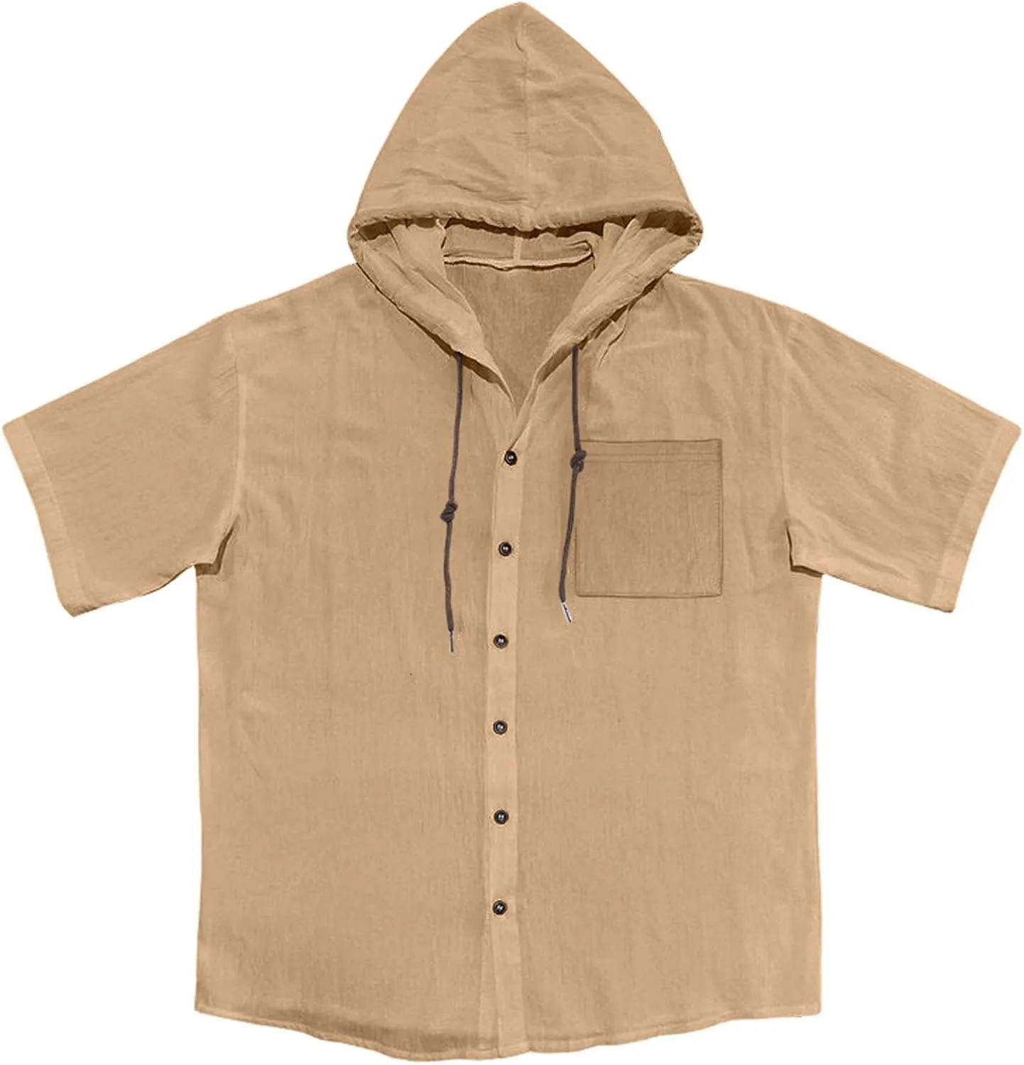 Cotton Linen Hoodie for Men Summer Hooded Sleeve Sleeve Button Down Beach Hippie Shirt Casual Lightweight Soft Tops