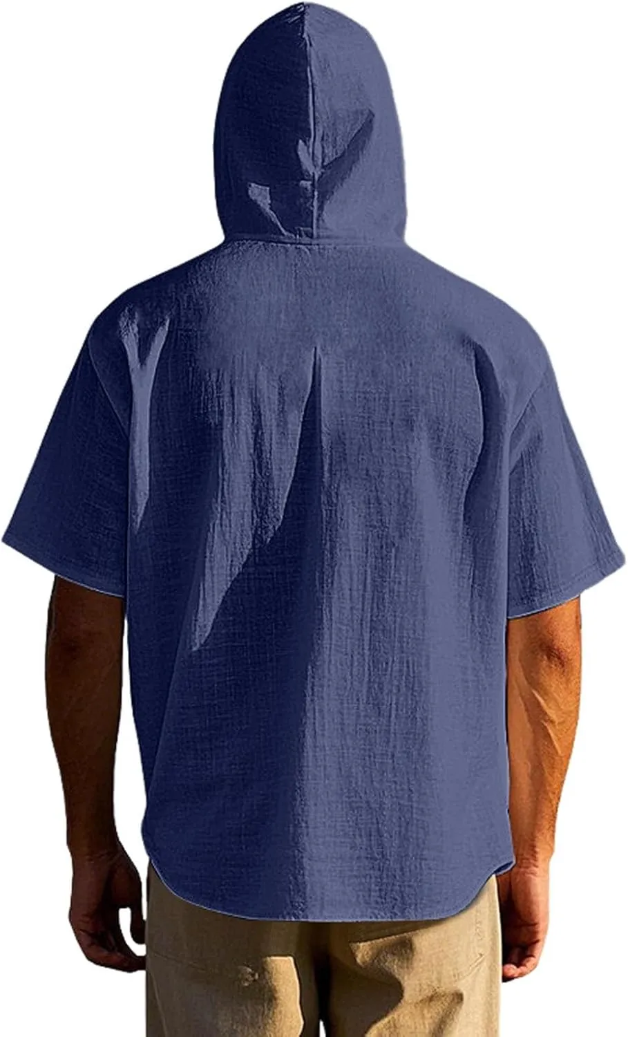 Cotton Linen Hoodie for Men Summer Hooded Sleeve Sleeve Button Down Beach Hippie Shirt Casual Lightweight Soft Tops