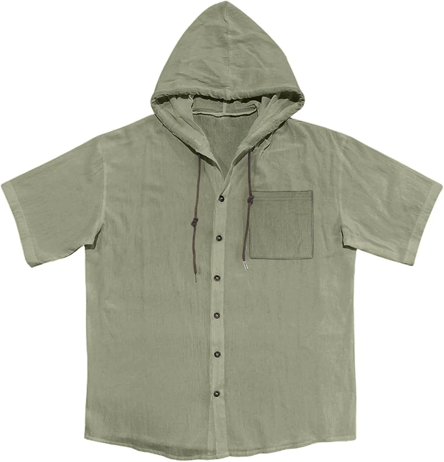 Cotton Linen Hoodie for Men Summer Hooded Sleeve Sleeve Button Down Beach Hippie Shirt Casual Lightweight Soft Tops