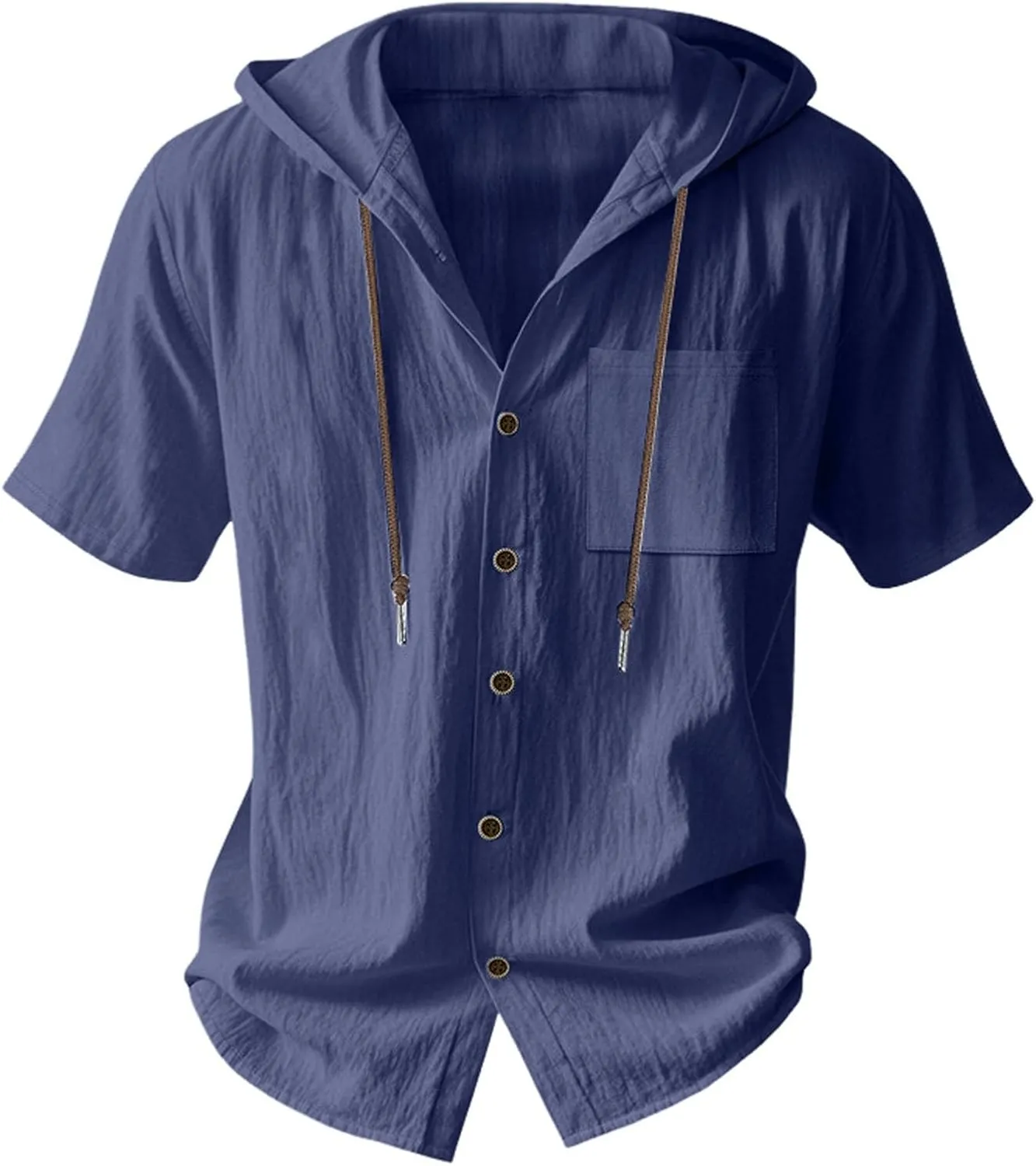 Cotton Linen Hoodie for Men Summer Hooded Sleeve Sleeve Button Down Beach Hippie Shirt Casual Lightweight Soft Tops
