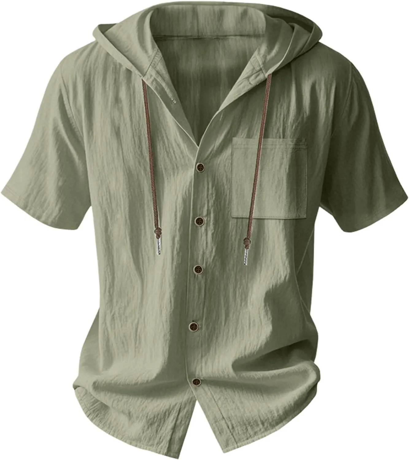 Cotton Linen Hoodie for Men Summer Hooded Sleeve Sleeve Button Down Beach Hippie Shirt Casual Lightweight Soft Tops