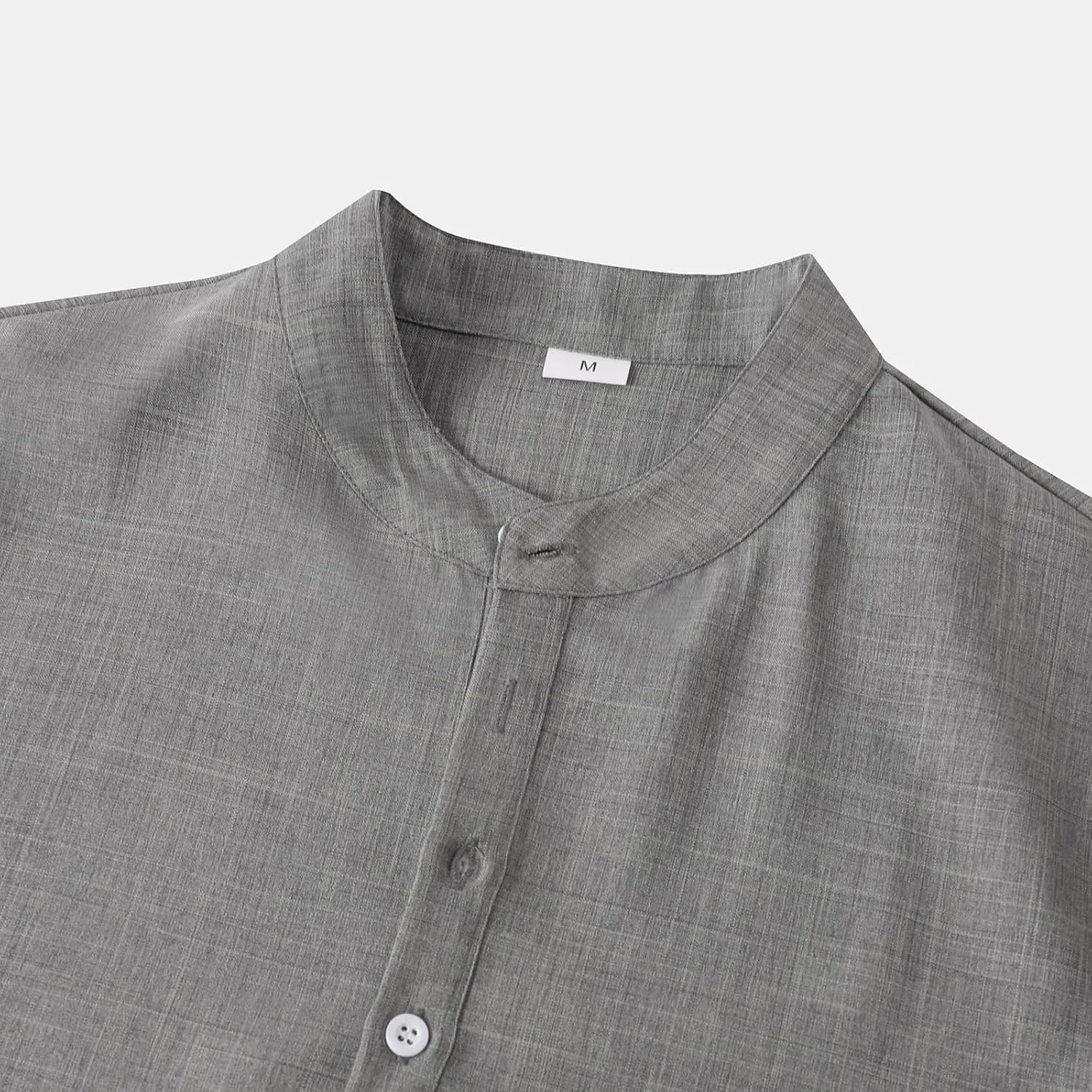 Cotton Linen Shirts for Men Summer Lightweight Casual Short Sleeve T Shirts Banded Collar Henley Tops Beach Vacation