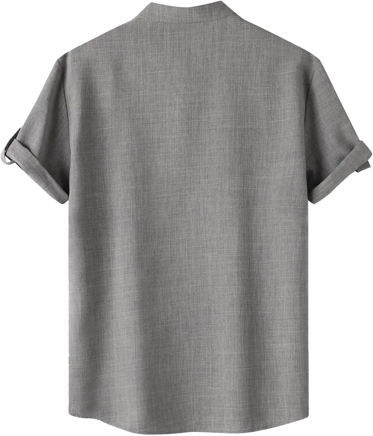 Cotton Linen Shirts for Men Summer Lightweight Casual Short Sleeve T Shirts Banded Collar Henley Tops Beach Vacation