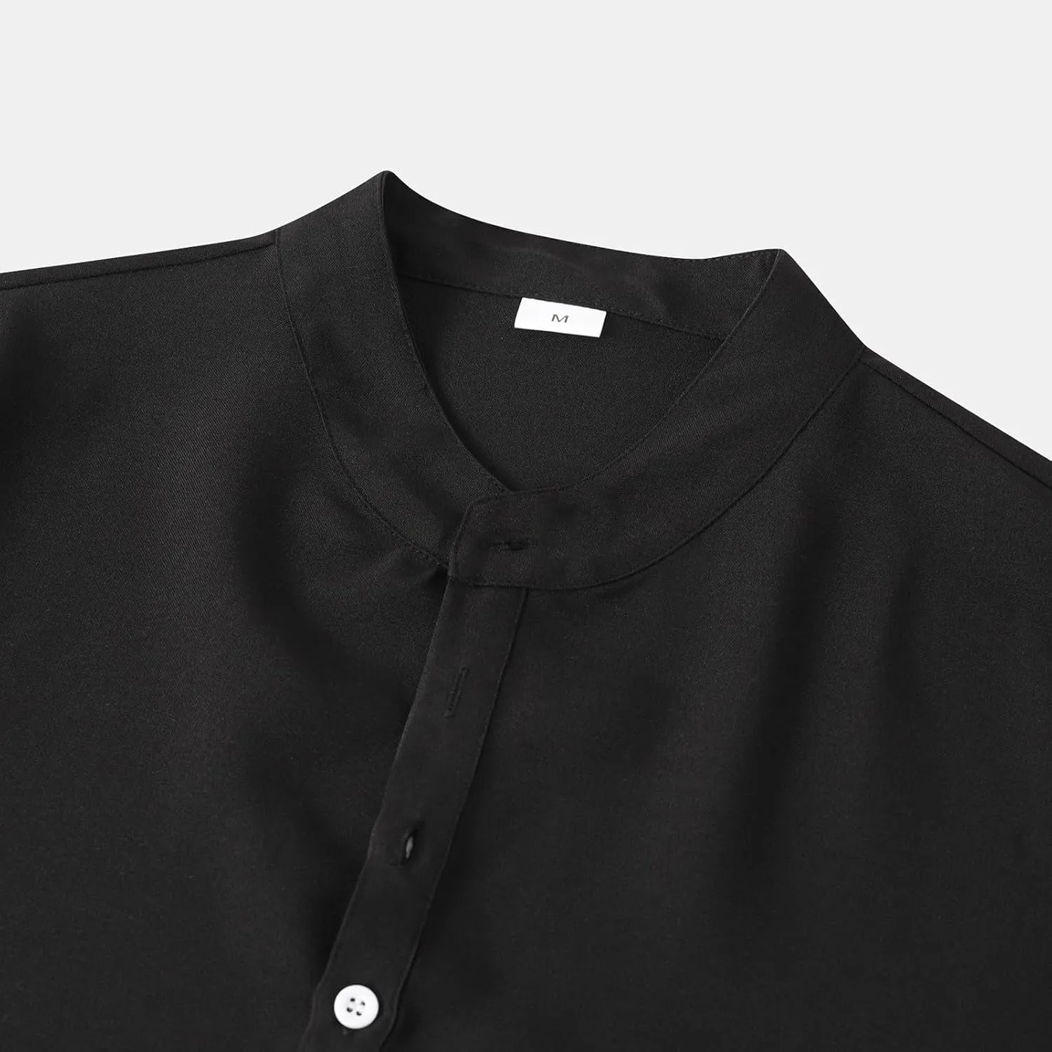 Cotton Linen Shirts for Men Summer Lightweight Casual Short Sleeve T Shirts Banded Collar Henley Tops Beach Vacation