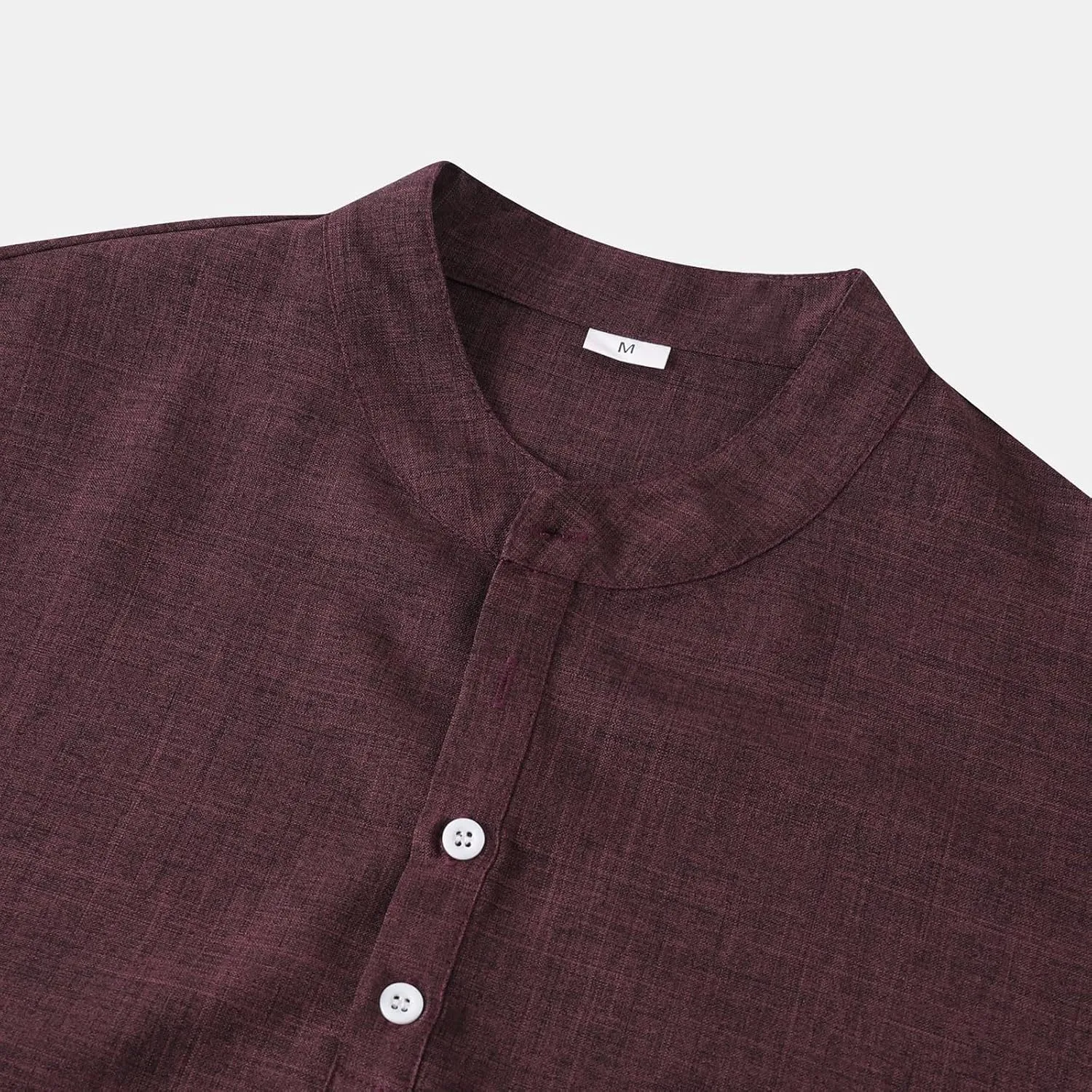Cotton Linen Shirts for Men Summer Lightweight Casual Short Sleeve T Shirts Banded Collar Henley Tops Beach Vacation