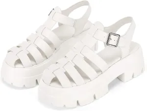 Coutgo Womens Platform Chunky Heels Sandals Gladiator Ankle Strap Heels Lug Sole Summer Fisherman Y2K Shoes
