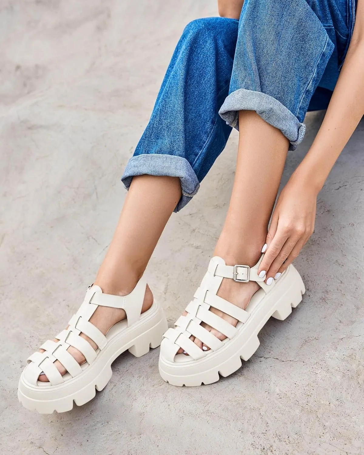 Coutgo Womens Platform Chunky Heels Sandals Gladiator Ankle Strap Heels Lug Sole Summer Fisherman Y2K Shoes
