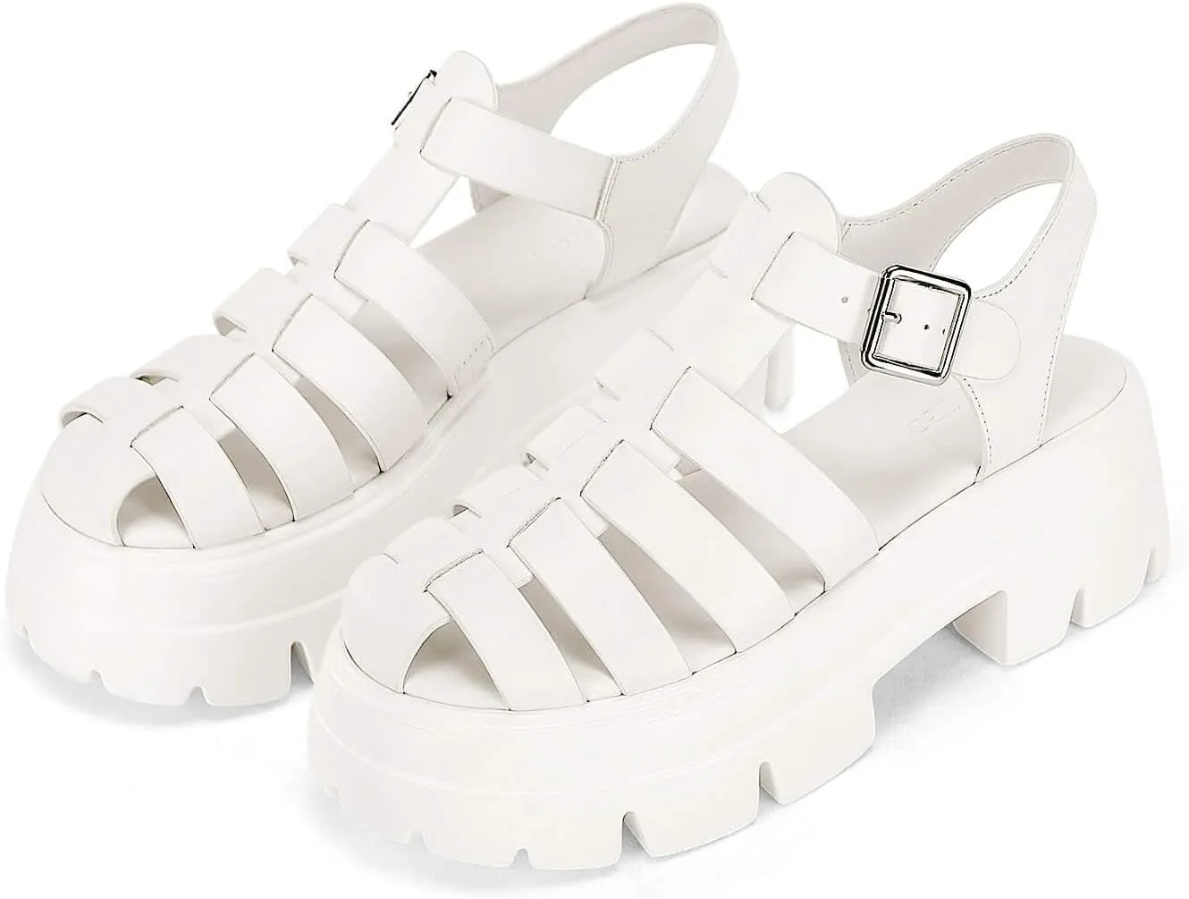 Coutgo Womens Platform Chunky Heels Sandals Gladiator Ankle Strap Heels Lug Sole Summer Fisherman Y2K Shoes