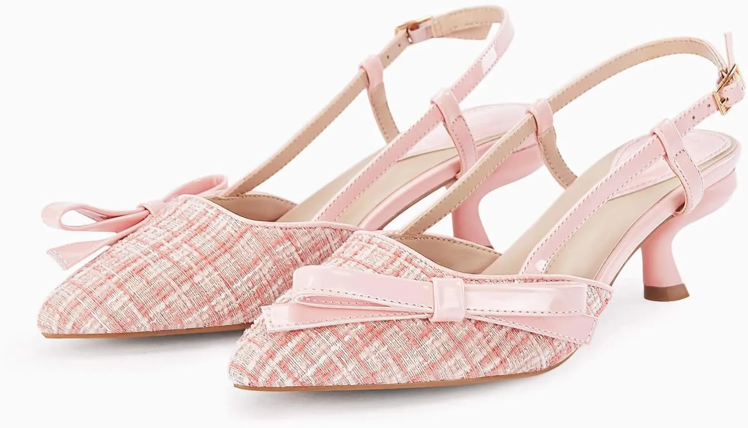 Coutgo Women's Slingback Low Kitten Heels Closed Pointed Toe Bow Pumps Wedding Dress Shoes