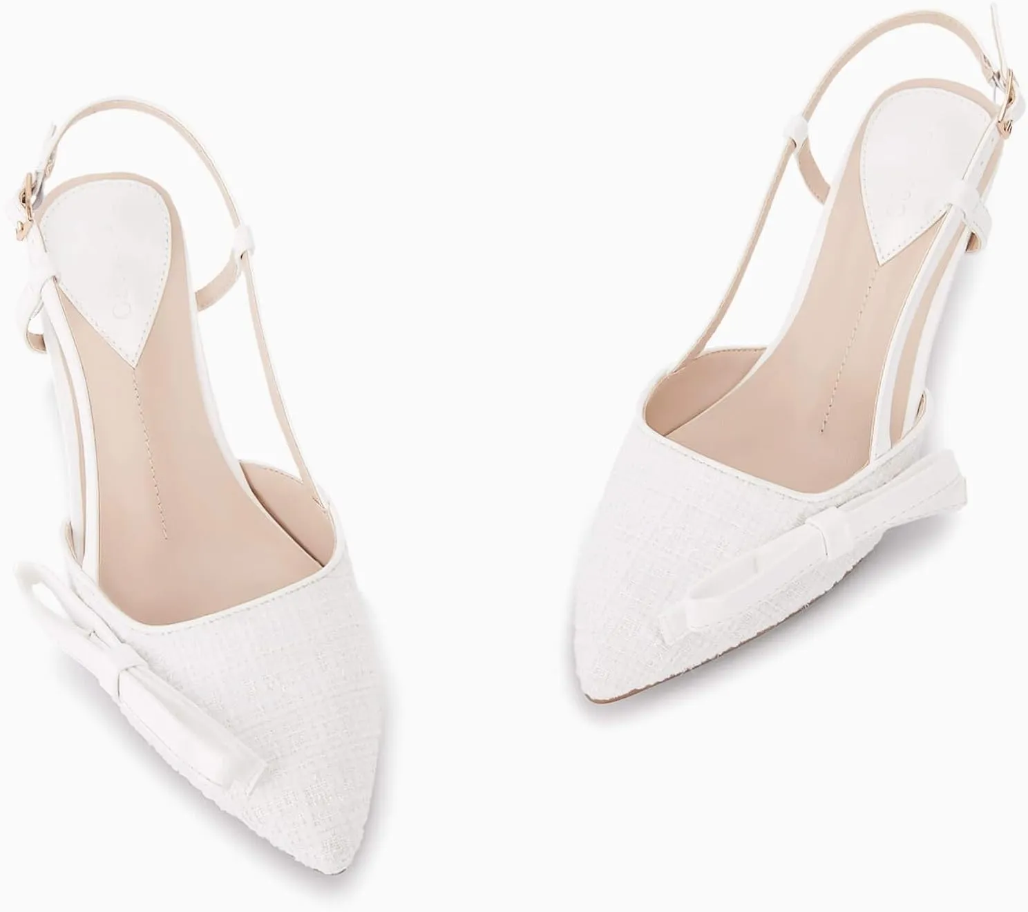 Coutgo Women's Slingback Low Kitten Heels Closed Pointed Toe Bow Pumps Wedding Dress Shoes