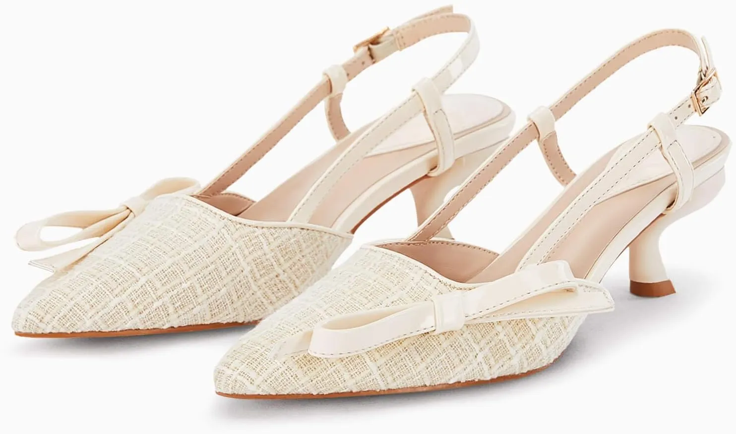 Coutgo Women's Slingback Low Kitten Heels Closed Pointed Toe Bow Pumps Wedding Dress Shoes