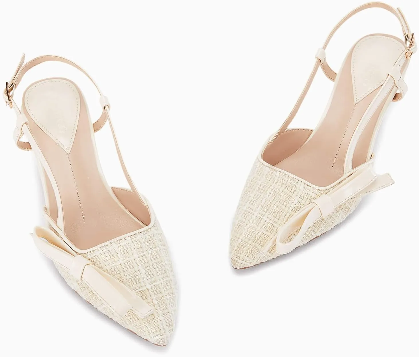 Coutgo Women's Slingback Low Kitten Heels Closed Pointed Toe Bow Pumps Wedding Dress Shoes