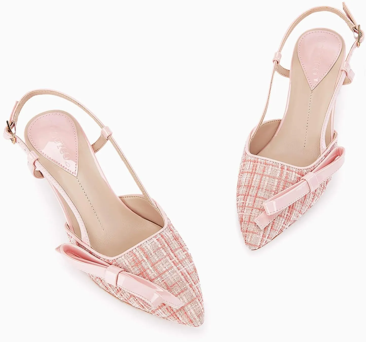 Coutgo Women's Slingback Low Kitten Heels Closed Pointed Toe Bow Pumps Wedding Dress Shoes