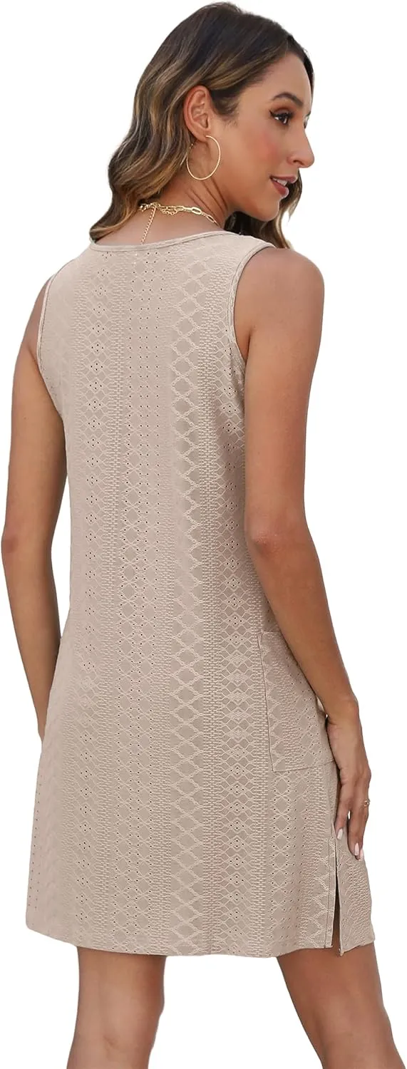 Coverup Summer Dresses for Women 2025 Eyelet Casual Loose Sleeveless Sundresses Tank Dresses with Pockets