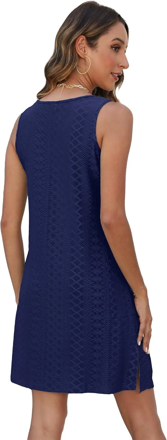 Coverup Summer Dresses for Women 2025 Eyelet Casual Loose Sleeveless Sundresses Tank Dresses with Pockets