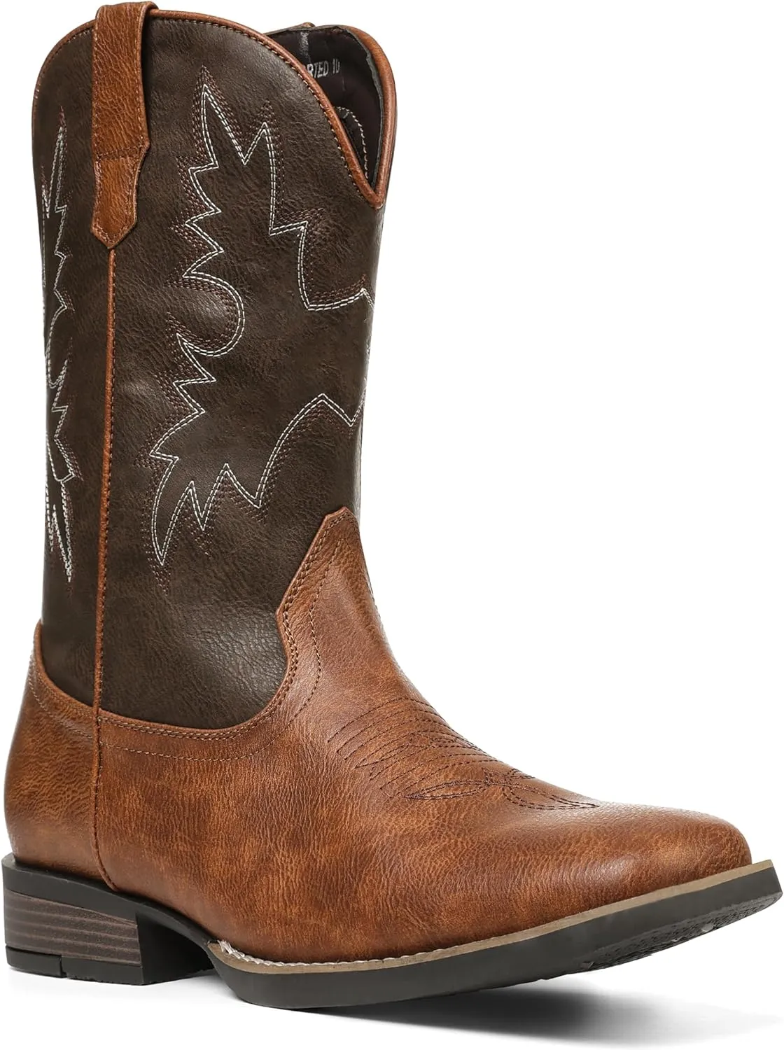 Cowboy Boots For Men with Wide Square Toe Western Retro Boot Durable Classic Fashionable Embroidered Country Pull On Slip Resistant Boots