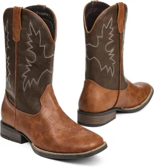 Cowboy Boots For Men with Wide Square Toe Western Retro Boot Durable Classic Fashionable Embroidered Country Pull On Slip Resistant Boots