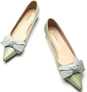 C.Paravano Pointy Bow Flats Women's Flats Ballet Shoes for Women（Light Green,Size 7.5
