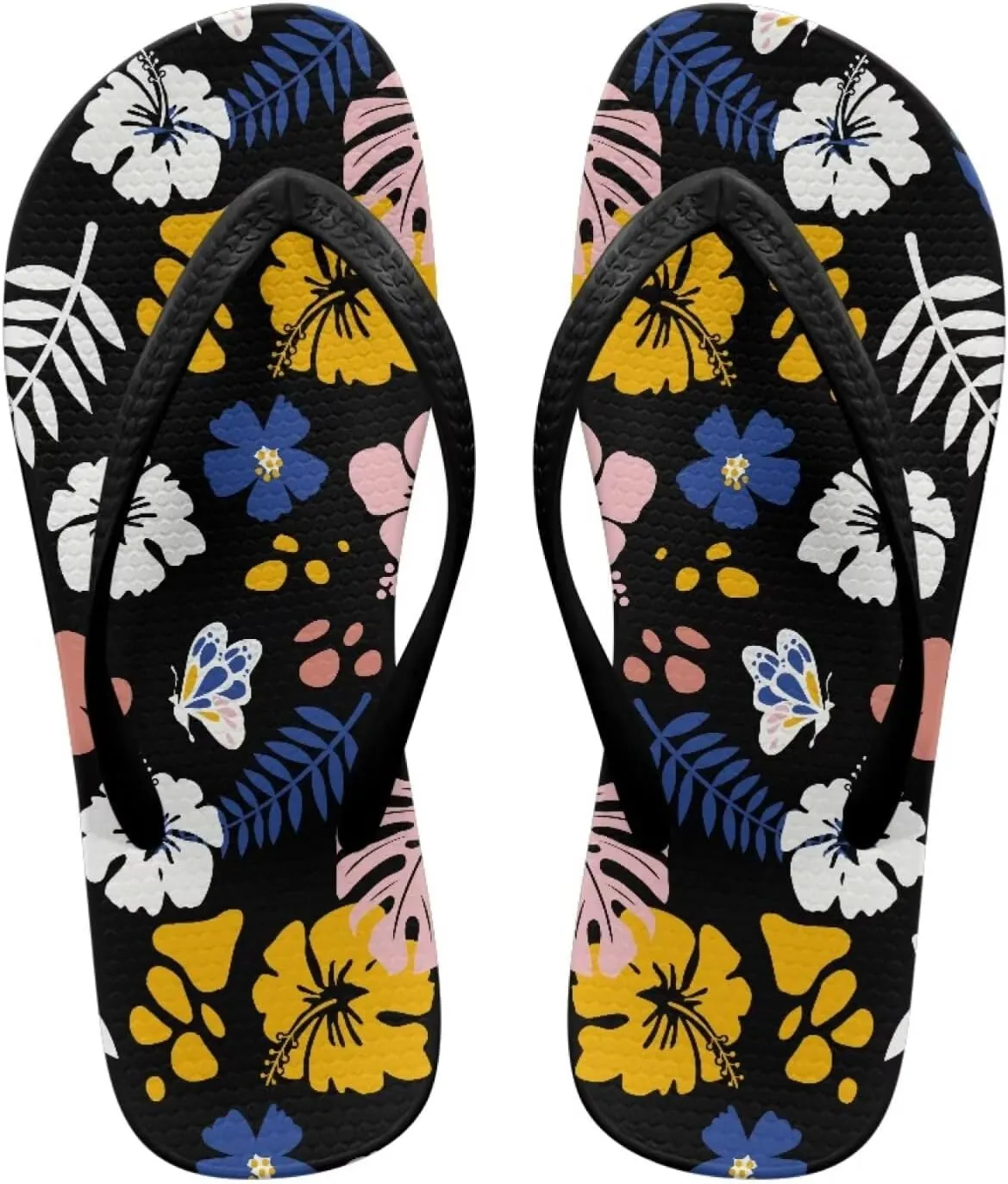 Creative Tropical Floral Print Women Flip Flops Lightweight Shower Slippers Stylish Casual Beach Sandals Summer Vacation