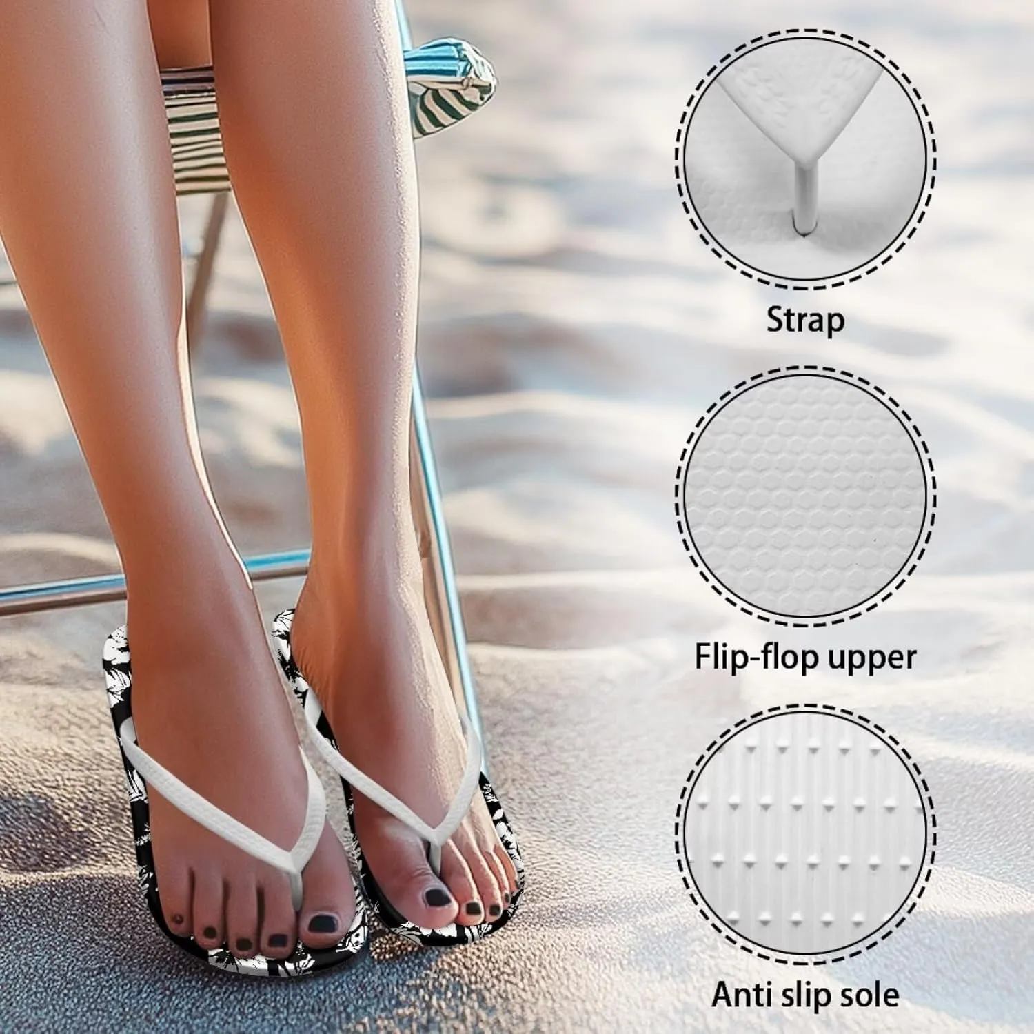 Creative Tropical Floral Print Women Flip Flops Lightweight Shower Slippers Stylish Casual Beach Sandals Summer Vacation