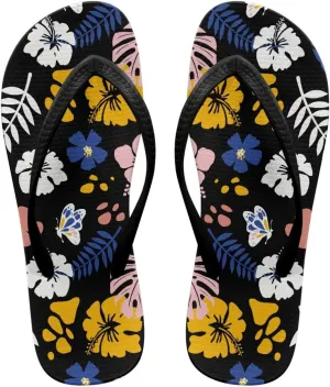Creative Tropical Floral Print Women Flip Flops Lightweight Shower Slippers Stylish Casual Beach Sandals Summer Vacation