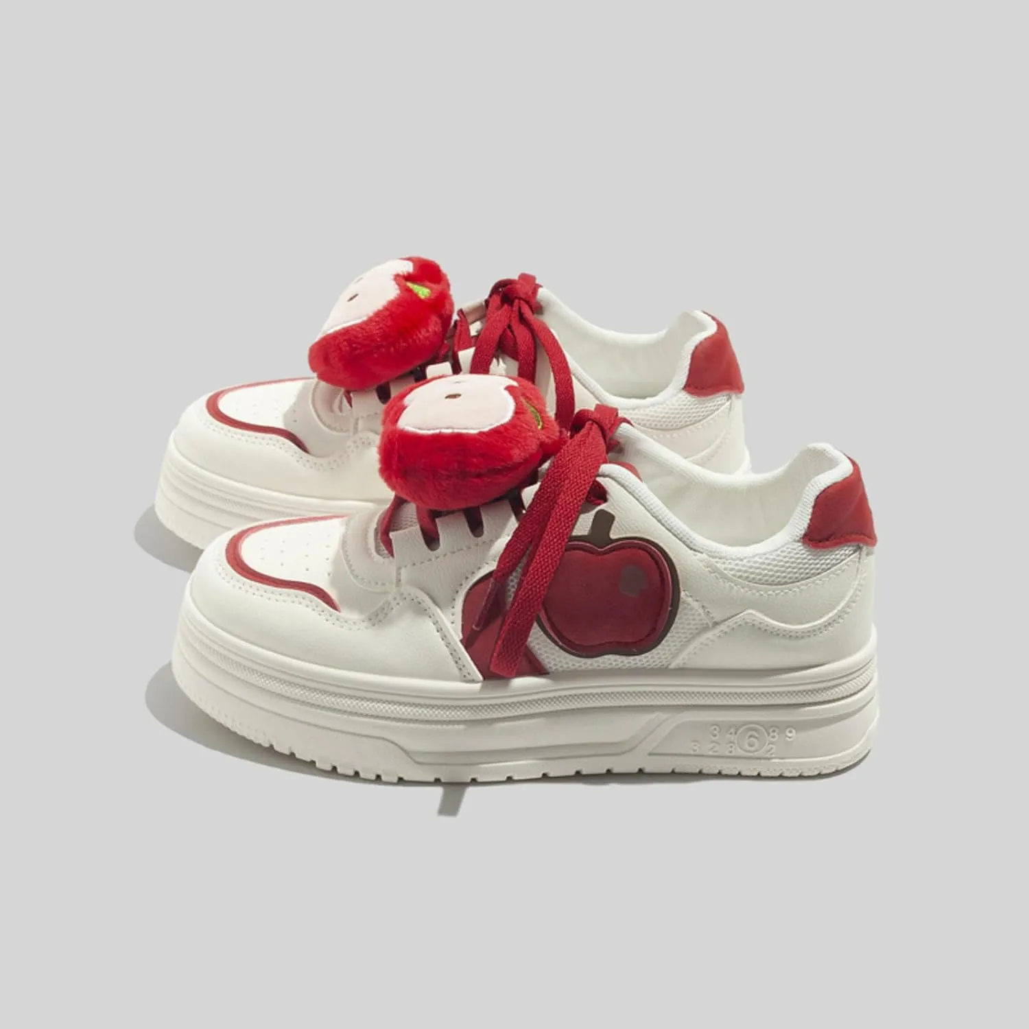 Cute Apple Sneakers for Women Lace-Up Platforms Cartoon Girl Cat & Fish Skate Shoes Thick Sole Height Increase Walking Cute Shoes