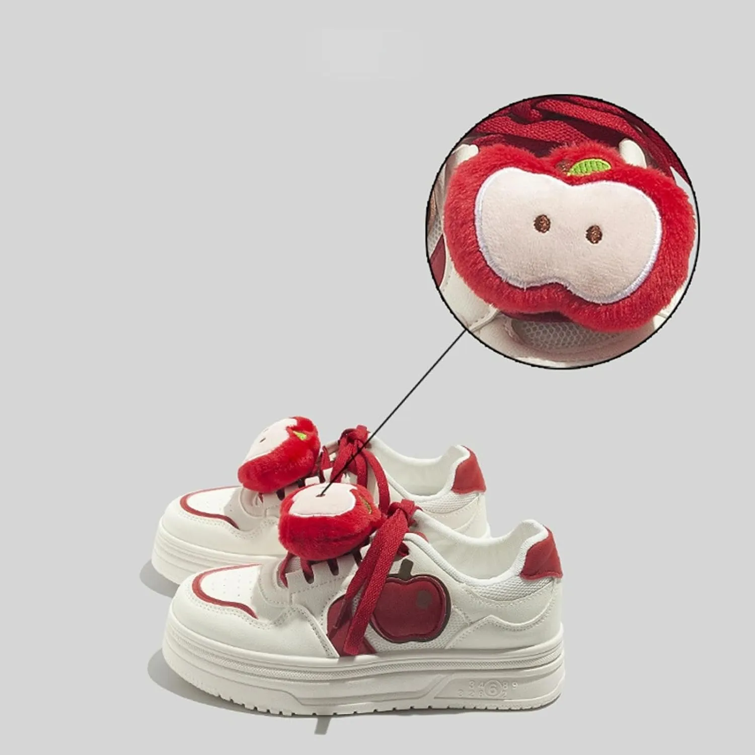 Cute Apple Sneakers for Women Lace-Up Platforms Cartoon Girl Cat & Fish Skate Shoes Thick Sole Height Increase Walking Cute Shoes