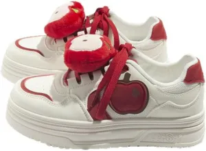 Cute Apple Sneakers for Women Lace-Up Platforms Cartoon Girl Cat & Fish Skate Shoes Thick Sole Height Increase Walking Cute Shoes