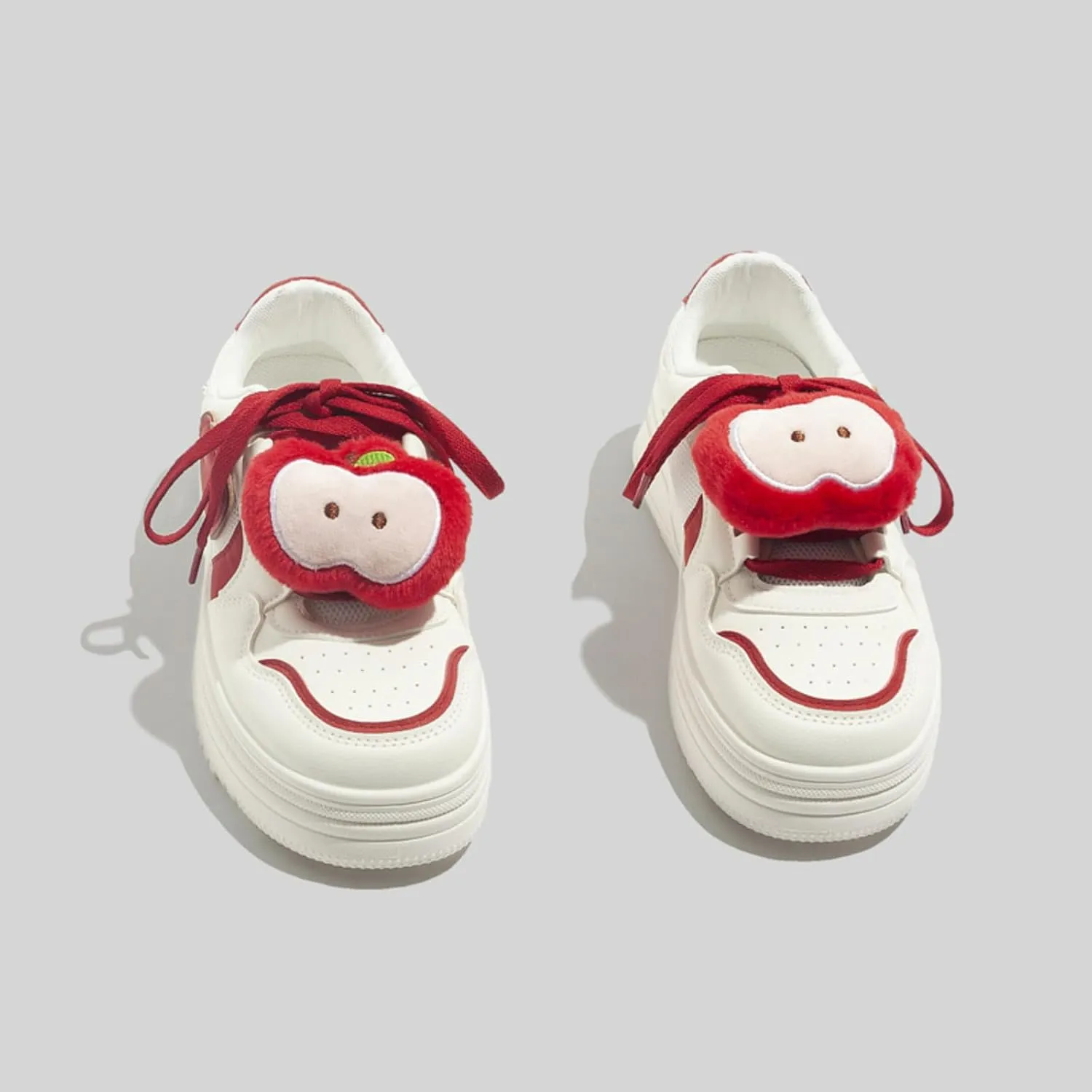 Cute Apple Sneakers for Women Lace-Up Platforms Cartoon Girl Cat & Fish Skate Shoes Thick Sole Height Increase Walking Cute Shoes