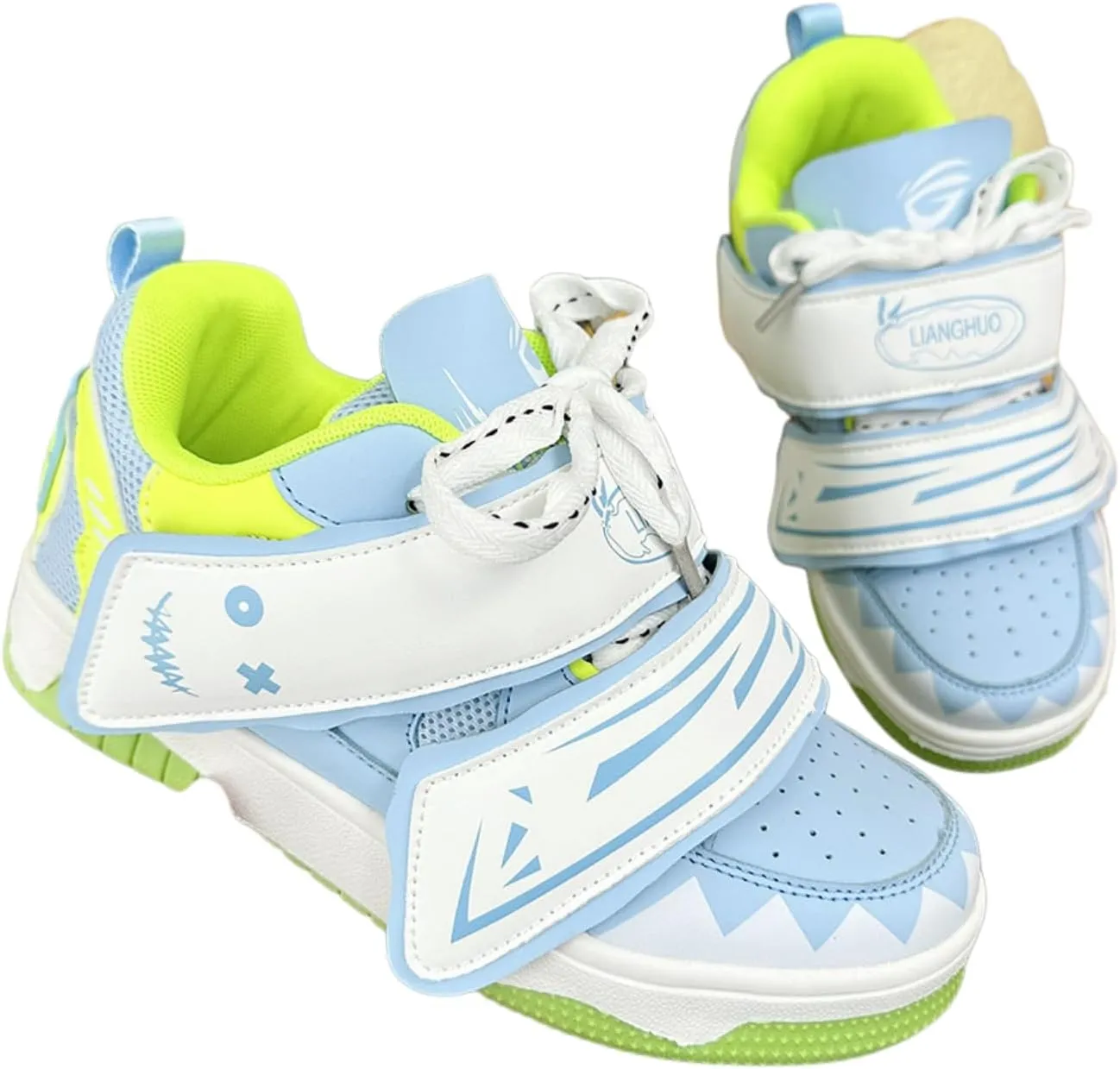 Cute Sneakers for Women Graffiti Smile Hook & Loop Decor Skate Shoes Lace-Up Thick Sole Height Increase Walking Shoes