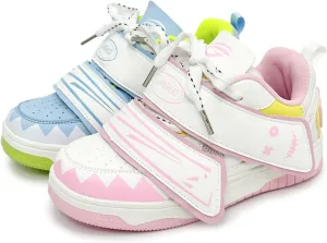 Cute Sneakers for Women Graffiti Smile Hook & Loop Decor Skate Shoes Lace-Up Thick Sole Height Increase Walking Shoes