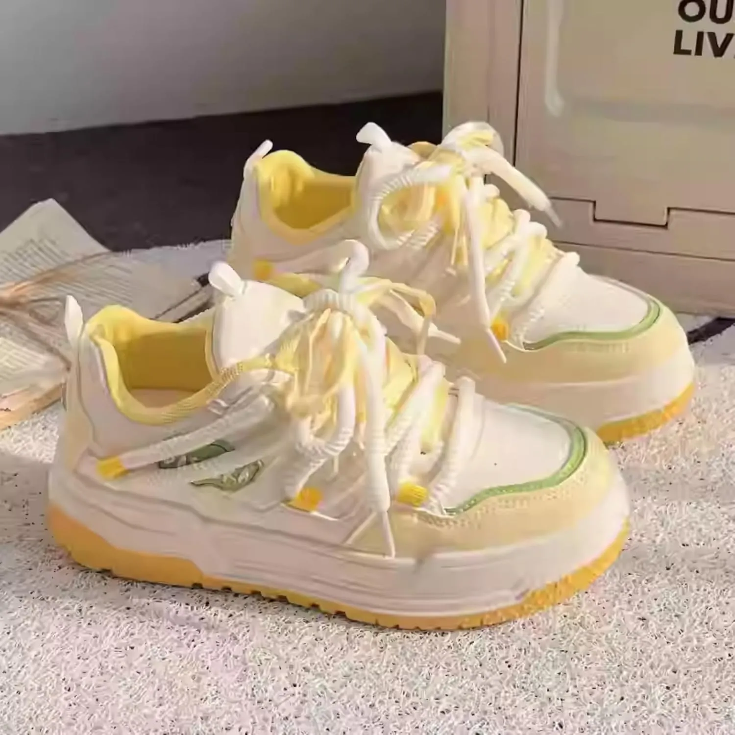 Cute Star Walking Sneakers for Women Macaron Colors Regular & Upgraded Versions Rubber Thick Sole Height Increase Lace Up Walking Shoes