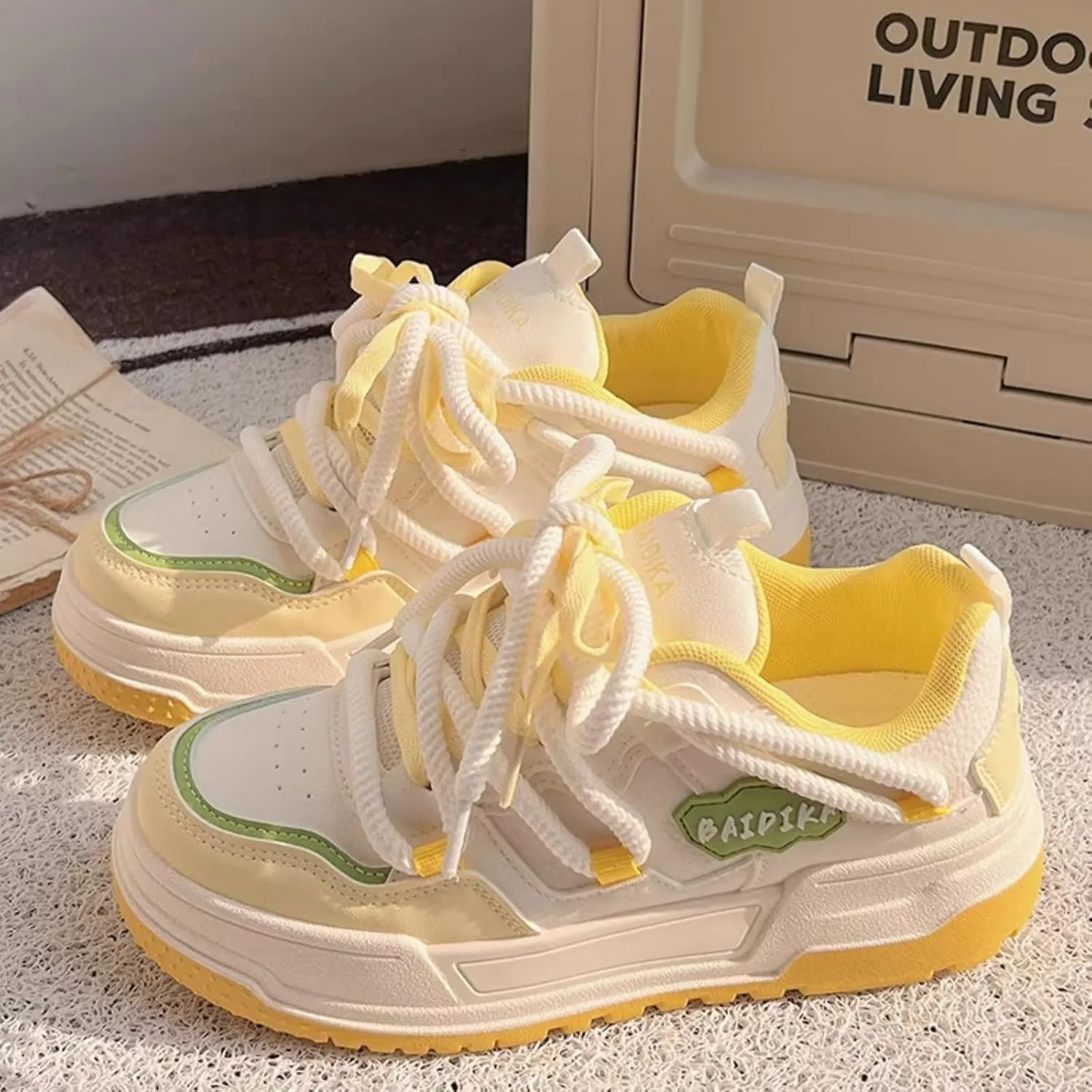 Cute Star Walking Sneakers for Women Macaron Colors Regular & Upgraded Versions Rubber Thick Sole Height Increase Lace Up Walking Shoes